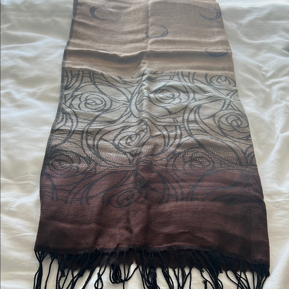 Elegant Brown and Beige Scarf with Fringe